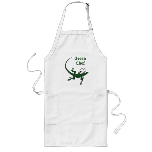 Cute Lizard Green Chef Apron Lang Schort (Voorkant)