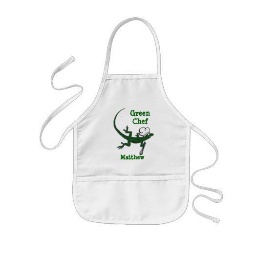 Cute Lizard Green Chef Custom Child's Apron Kinder Schort (Voorkant)