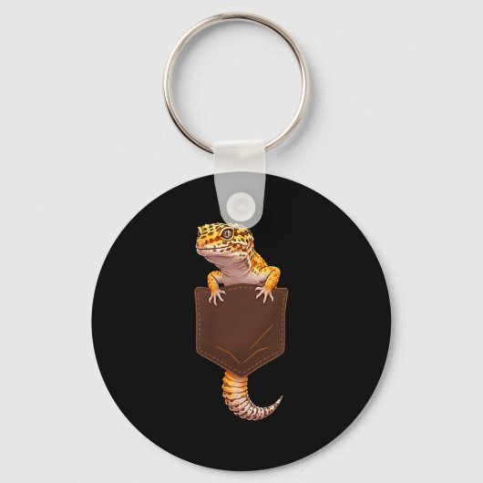 Cute Lizard Reptile Leopard Gecko Pocket Funny Men Sleutelhanger (Voorkant)