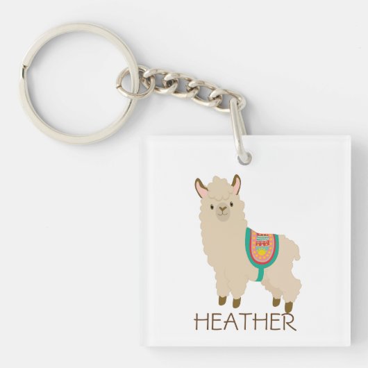 Cute Llama Aangepaste naam Aangepaste Sleutelhange Sleutelhanger (voorkant)