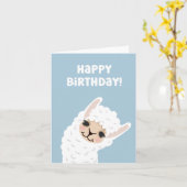 Cute Llama/Alpaca Blue Birthday Kaart (Gele Bloem)
