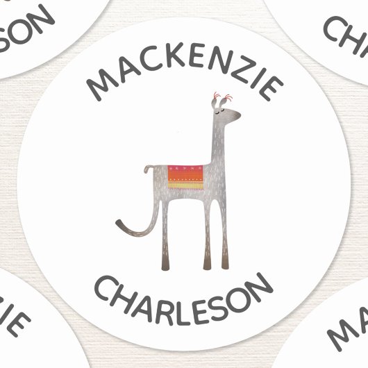Cute Llama Alpaca Custom Name Ronde Sticker