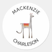 Cute Llama Alpaca Custom Name Ronde Sticker (Voorkant)