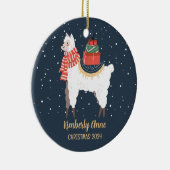 Cute Llama Alpaca Kerstmis Snowy Winter Holiday Keramisch Ornament (Rechts)