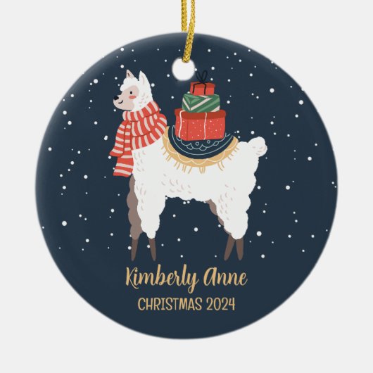 Cute Llama Alpaca Kerstmis Snowy Winter Holiday Keramisch Ornament (Voorkant)