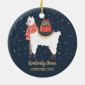 Cute Llama Alpaca Kerstmis Snowy Winter Holiday Keramisch Ornament (Achterkant)