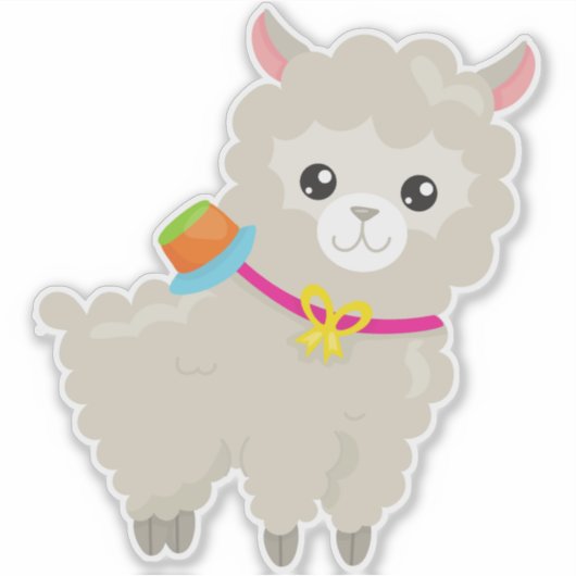 Cute Llama, Alpaca, Little Llama, Llama met Pet Sticker (Voorkant)