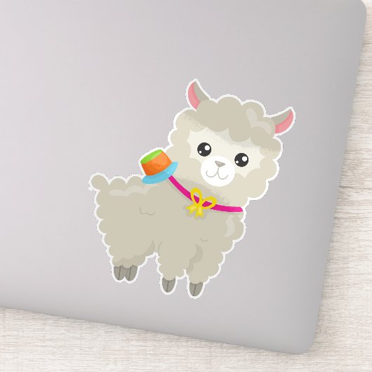 Cute Llama, Alpaca, Little Llama, Llama met Pet Sticker (Detail)