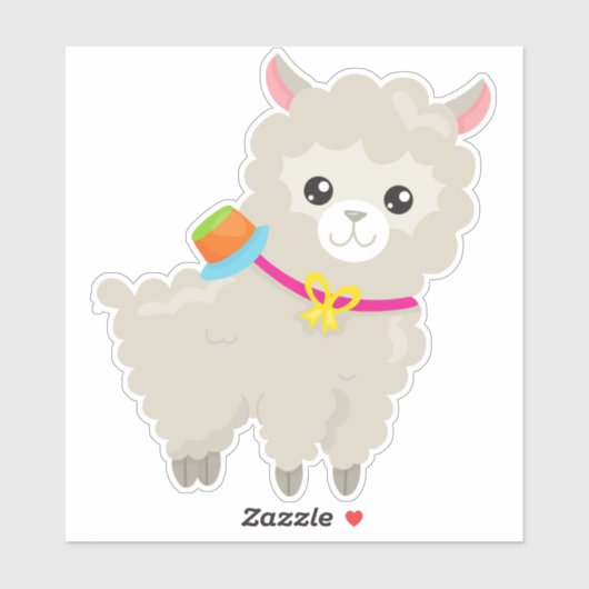 Cute Llama, Alpaca, Little Llama, Llama met Pet Sticker (Vel)