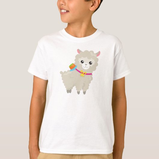 Cute Llama, Alpaca, Little Llama, Llama met Pet T-shirt (Voorkant)