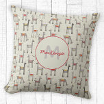 Cute Llama Alpaca Monogram Naam Kussen<br><div class="desc">Schattig lama- of alpacapatroon met een aangepaste monogram naam. Personaliseer door de naam en het initiaal te veranderen.</div>