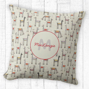 Cute Llama Alpaca Monogram Naam Kussen
