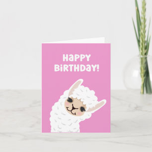 Cute Llama/Alpaca Pink Birthday Kaart