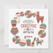 Cute Llama and Poncho Andean Christmas Card Feestdagenkaart (Voorkant)