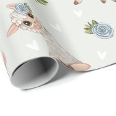 Cute llama animal alpaca bloemen cadeaupapier (Rol Hoek)