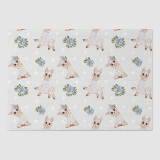 Cute llama animal alpaca bloemen Weefpapier Tissuepapier (Voorkant)