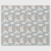 Cute llama animal alpaca bloemen wolken cadeaupapier (Vlak)
