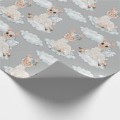 Cute llama animal alpaca bloemen wolken cadeaupapier (Hoek)