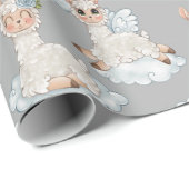Cute llama animal alpaca bloemen wolken cadeaupapier (Rol Hoek)