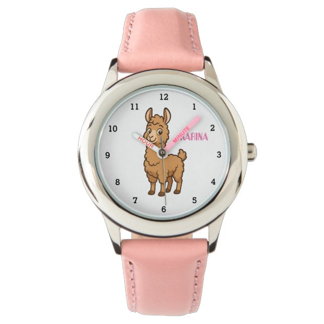Cute Llama Animal Alpaca Girly Kids Horloge (Voorkant)