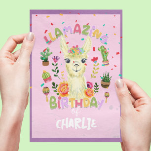 Cute Llama Animal Birthday Party Colorful Mexican Kaart