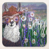 .Cute Llama Art met bril. en kunst Kartonnen Onderzetters (Voorkant)
