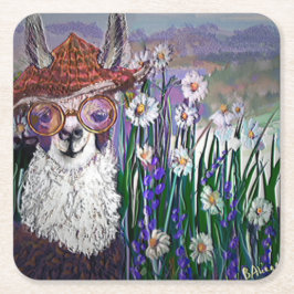.Cute Llama Art met bril. en kunst Kartonnen Onderzetters