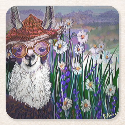 .Cute Llama Art met bril. en kunst Kartonnen Onderzetters (Voorkant)