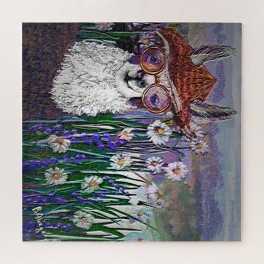 .Cute Llama Art met bril. en kunst Legpuzzel (Horizontaal)