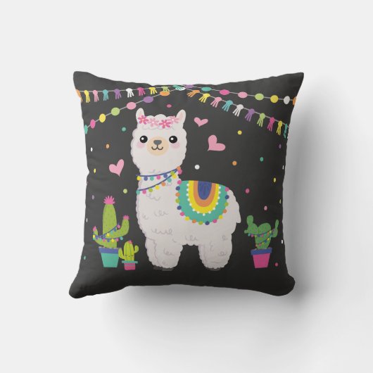 Cute Llama Baby Girl Fiesta Alpaca Nursery Kussen (Achterkant)
