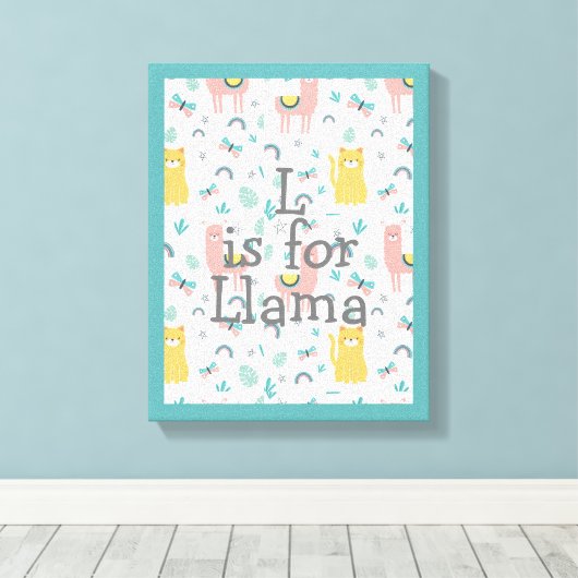 Cute Llama Baby Nursery Decor Canvas Afdruk (Insitu (Houten vloer))