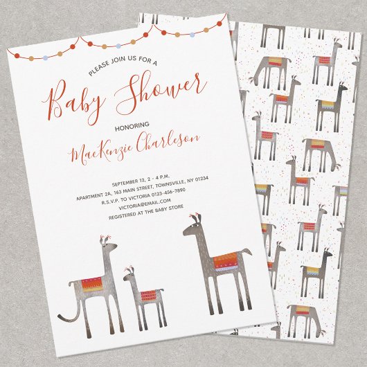 Cute Llama Baby shower Invitation Kaart