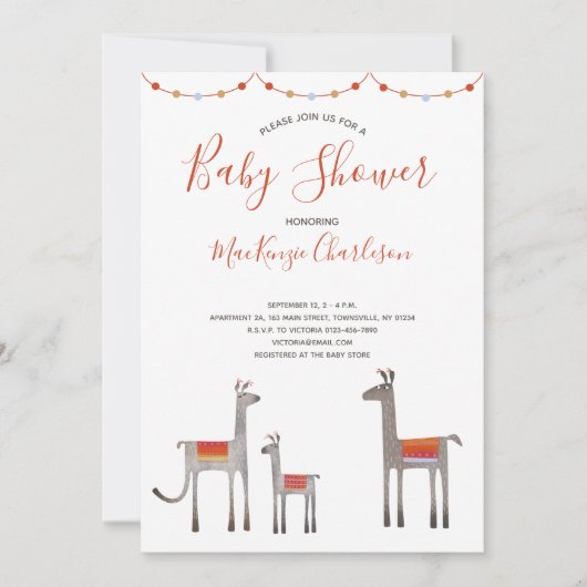 Cute Llama Baby shower Invitation Kaart (Voorkant)