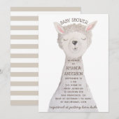 Cute Llama Baby Shower | Neutral Watercolor Alpaca Kaart (Voorkant / Achterkant)