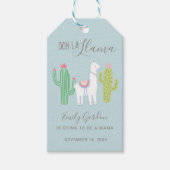 Cute Llama Baby shower Succulents Boy Blue Cadeaulabel (Voorkant)