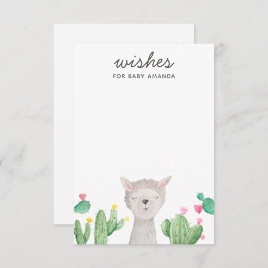 Cute Llama Baby Shower Wishes | Alpaca Activity Informatiekaartje (Voorkant / Achterkant)