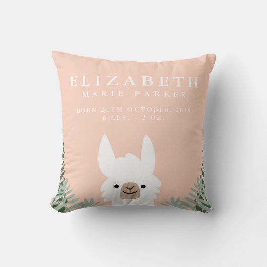 Cute Llama Birth Announcement Stats Nursery Pillow Kussen (Voorkant)