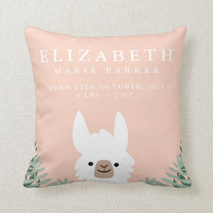 Cute Llama Birth Announcement Stats Nursery Pillow Kussen