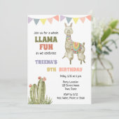 Cute Llama Birthday Invitation Kaart (Staand voorkant)