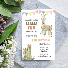 Cute Llama Birthday Invitation Kaart