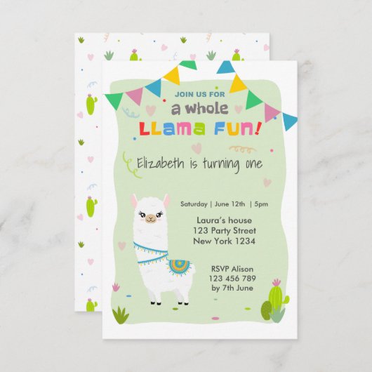 Cute Llama Birthday Kaart (Voorkant / Achterkant)