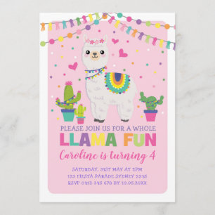 Cute Llama Birthday Party Girly Fiesta Alpaca Kaart