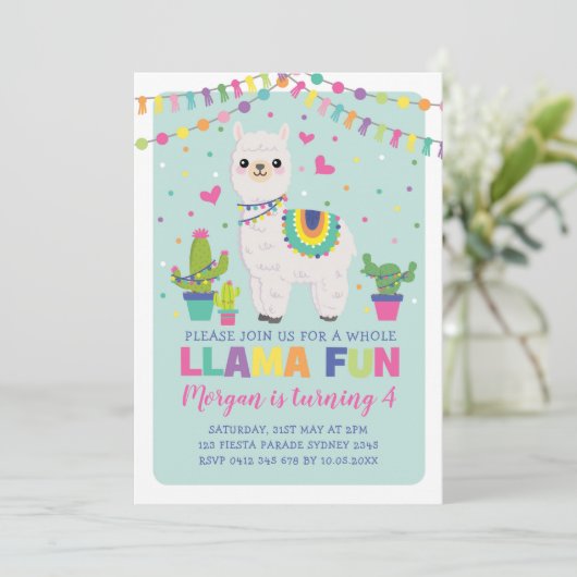 Cute Llama Birthday Rainbow Alpaca Fiesta Party Kaart (Staand voorkant)