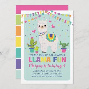 Cute Llama Birthday Rainbow Alpaca Fiesta Party Kaart