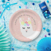 Cute Llama Blush Pink Floral Party Papieren Bordje (Feest)
