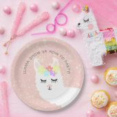 Cute Llama Blush Pink Floral Party Papieren Bordje (Feest)