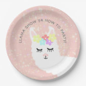 Cute Llama Blush Pink Floral Party Papieren Bordje (Voorkant)