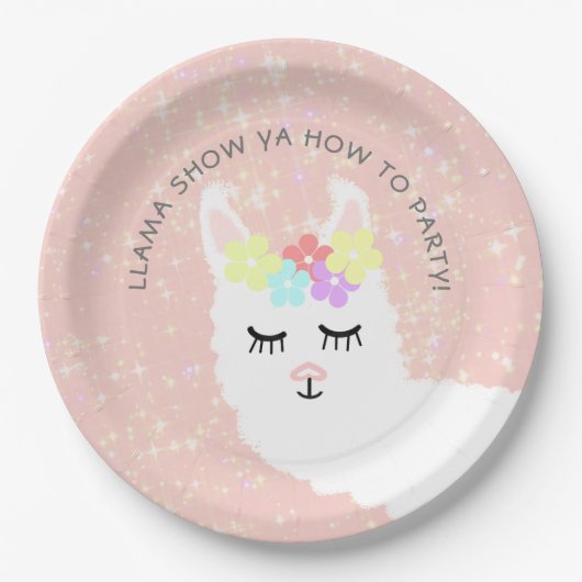 Cute Llama Blush Pink Floral Party Papieren Bordje (Voorkant)