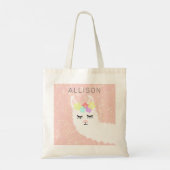 Cute Llama Blush Pink Floral Personalized Tote Bag (Achterkant)