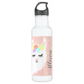 Cute Llama Blush Pink Floral Sparkle Stars Waterfles (Voorkant)